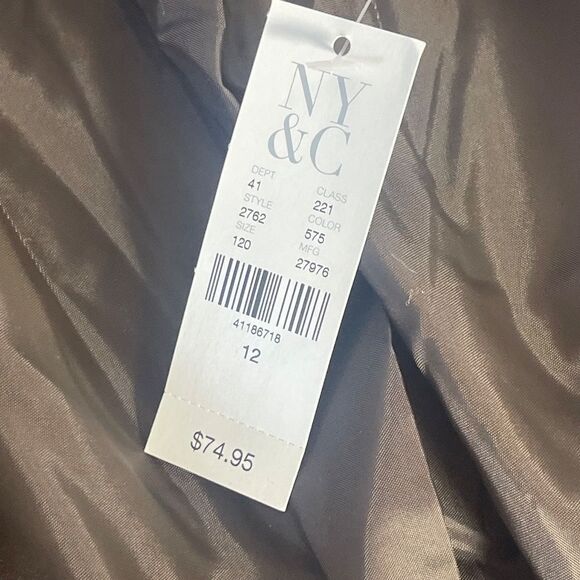 New York & Company NWT Brown Herringbone Banded Waist Blazer Sz 12 - Picture 9 of 14